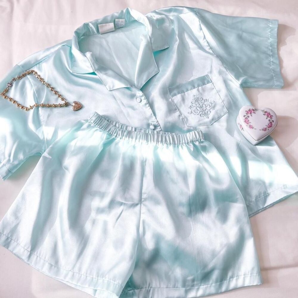 sleep solutions vintage blue pajama shorts set womens small
